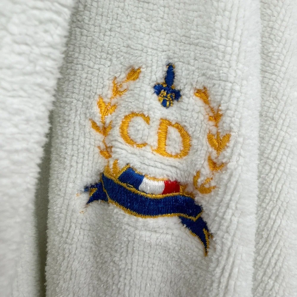 Vintage Christian Dior Monsieur Robe OS Terry Cloth Hooded Quiet Luxury Logo Spa